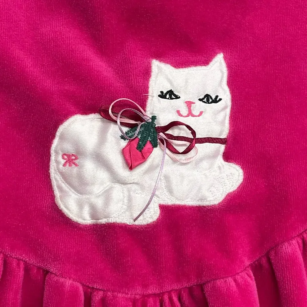 Vintage Rebecca Raggs Pink One Piece White Cat Romper 3T Made in USA Boutique